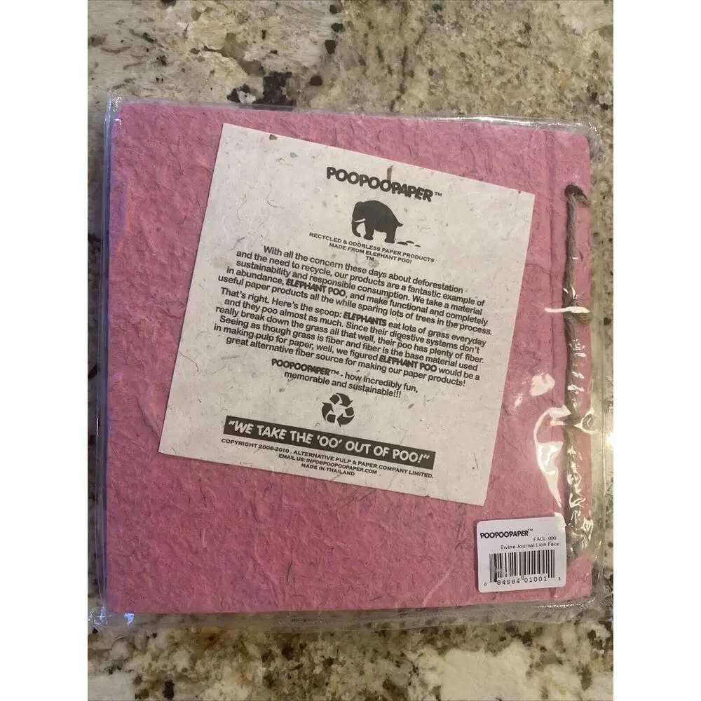 PooPooPaper Pink Twine‎ Journal Lion Face Elephant Poo Odorless NEW 7x7